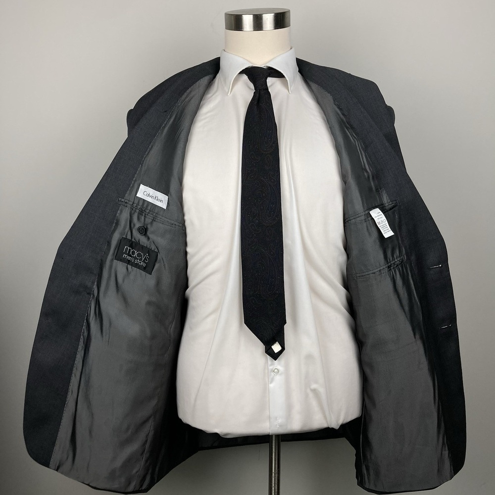 Calvin Klein Men Suit Jacket Blazer 42R 100%Wool Gray E081149 - Picture 6 of 8